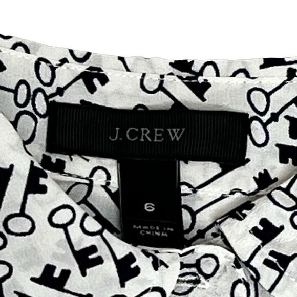 J. Crew classic silk button up blouse with Skelton key print black/white size 6 - Picture 7 of 15